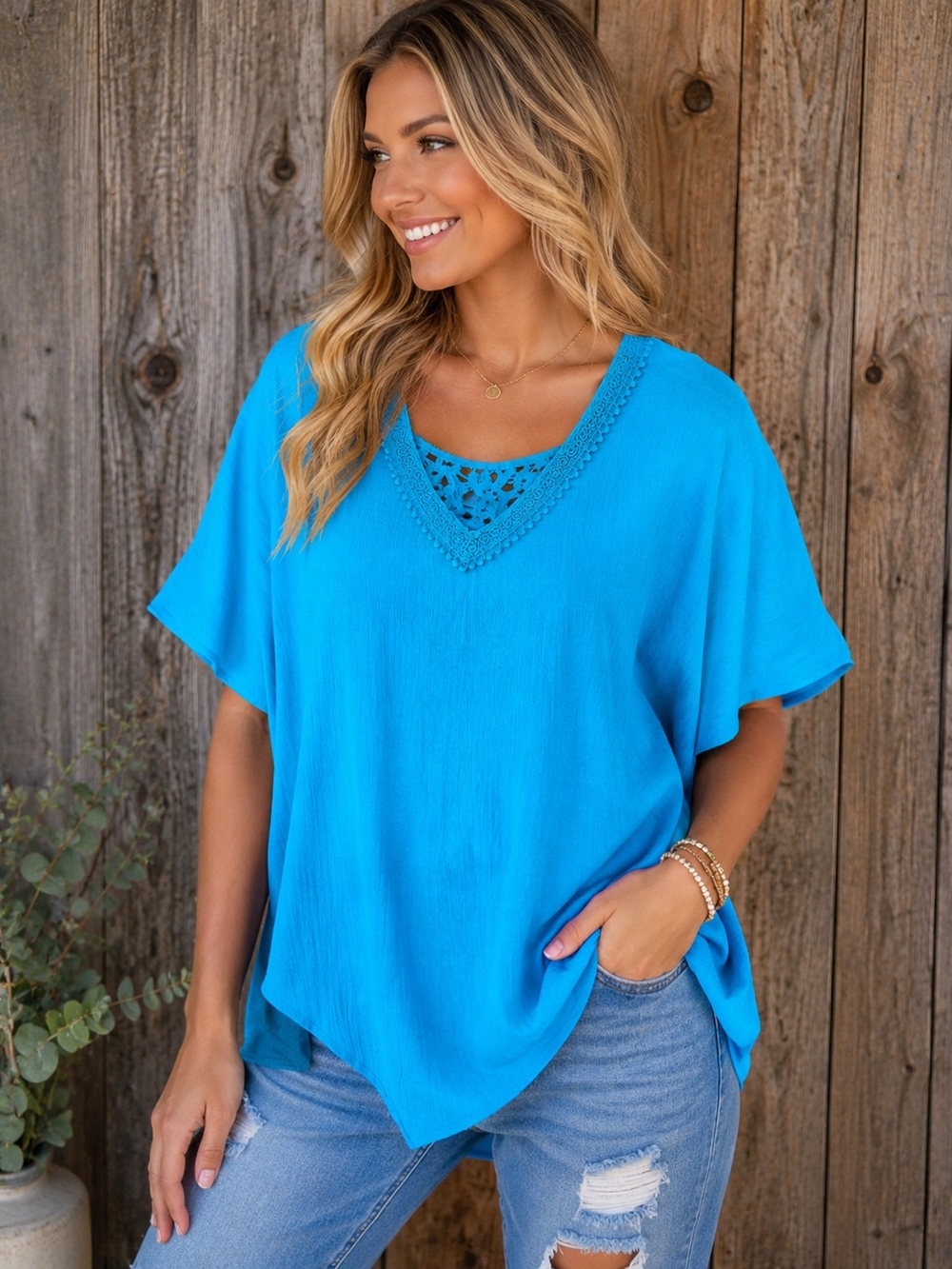 Apt. 9 Turquoise Crochet Lace Blouse Top Size Medium Layered